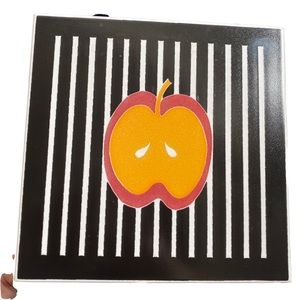 Vtg 80s Ceramic Tile Trivet Black White Stripes Apple Santerno Imola Italy 8"
